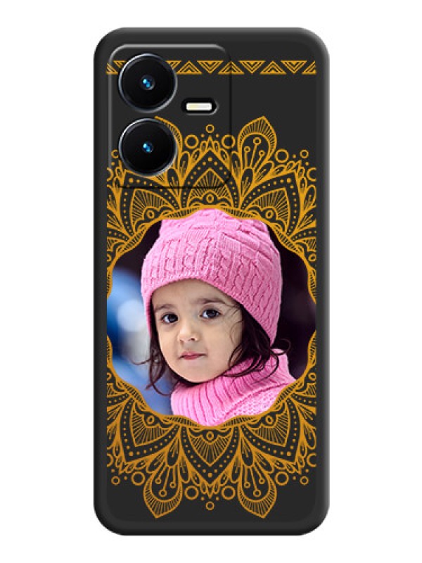 Custom Round Image with Floral Design on Photo on Space Black Soft Matte Mobile Cover - Vivo Y22