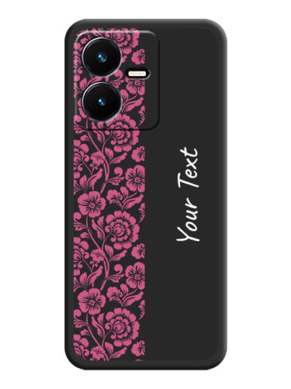 Custom Pink Floral Pattern Design With Custom Text On Space Black Personalized Soft Matte Phone Covers -Vivo Y22