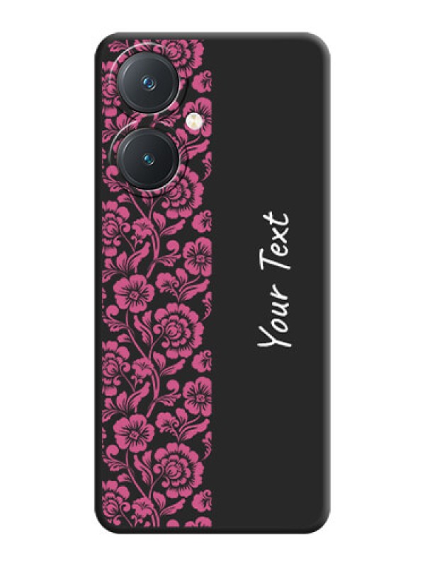 Custom Pink Floral Pattern Design With Custom Text On Space Black Personalized Soft Matte Phone Covers - Vivo Y27