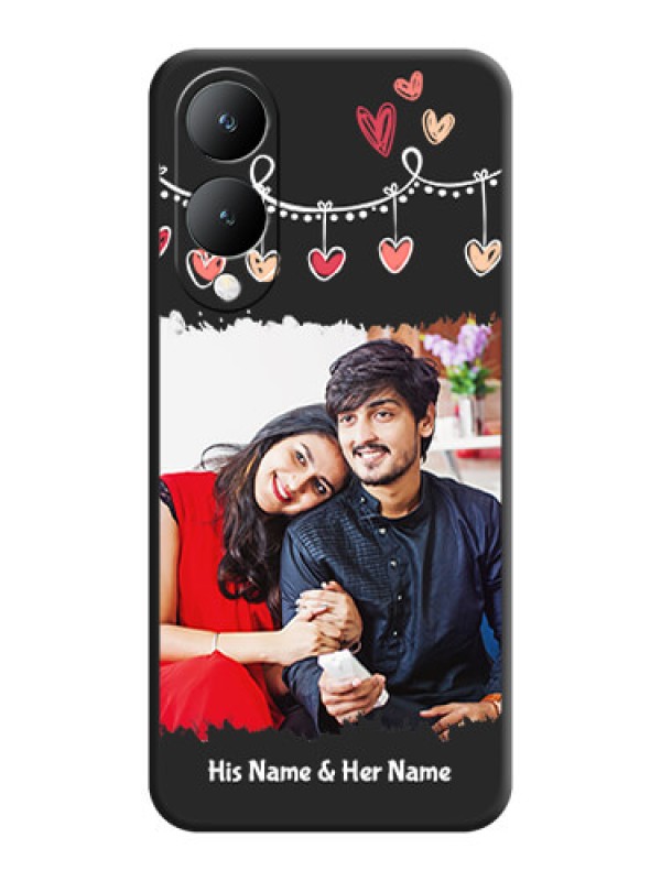 Custom Pink Love Hangings with Name on Space Black Custom Soft Matte Phone Cases -Vivo Y28 5G