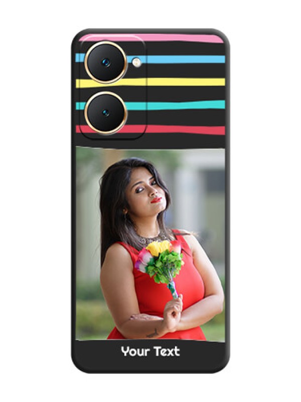 Custom Multicolor Lines with Image On Space Black Custom Soft Matte Mobile Back Cover - Vivo Y28s 5G
