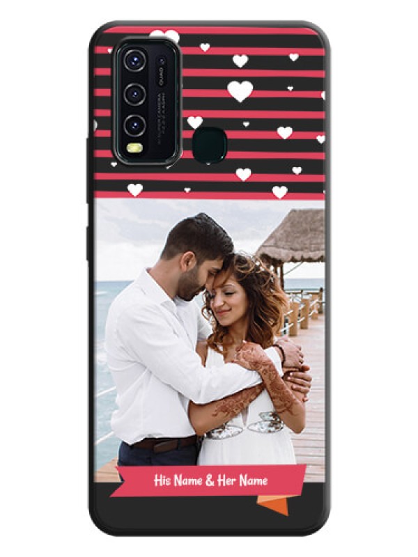 Custom White Color Love Symbols with Pink Lines Pattern on Space Black Custom Soft Matte Phone Cases - Vivo Y30