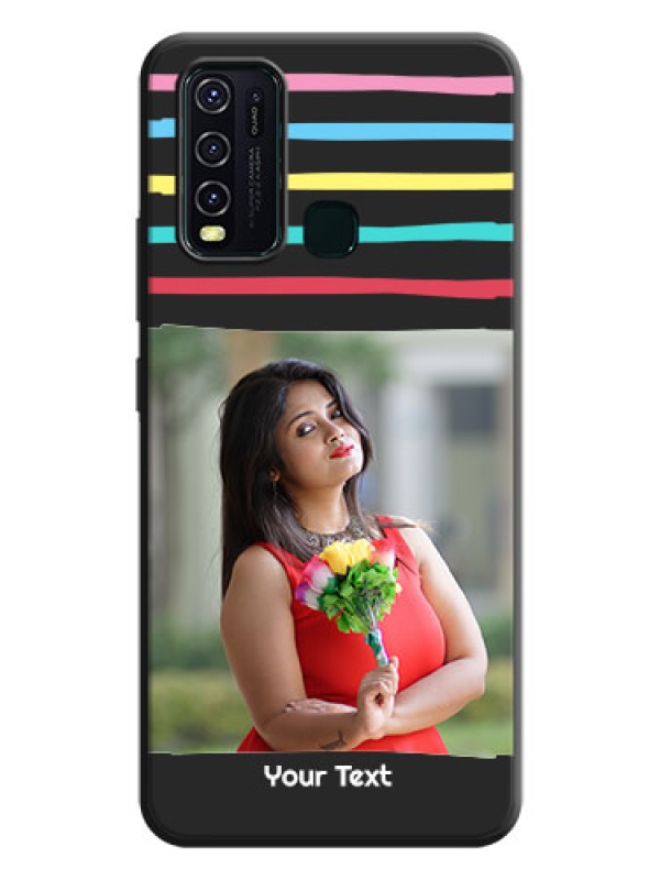 Custom Multicolor Lines with Image on Space Black Personalized Soft Matte Phone Covers - Vivo Y30