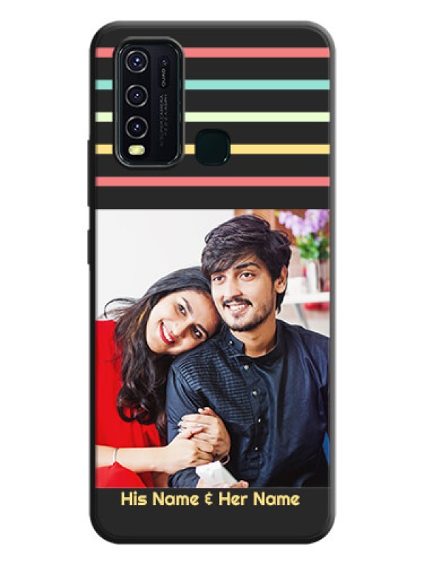 Custom Color Stripes with Photo and Text - Photo on Space Black Soft Matte Mobile Case - Vivo Y30