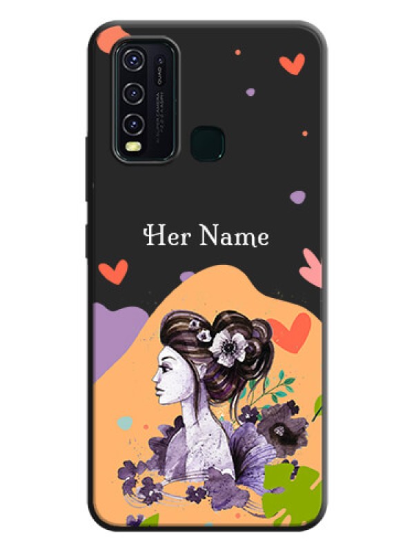 Custom Namecase For Her With Fancy Lady Image On Space Black Personalized Soft Matte Phone Covers -Vivo Y30