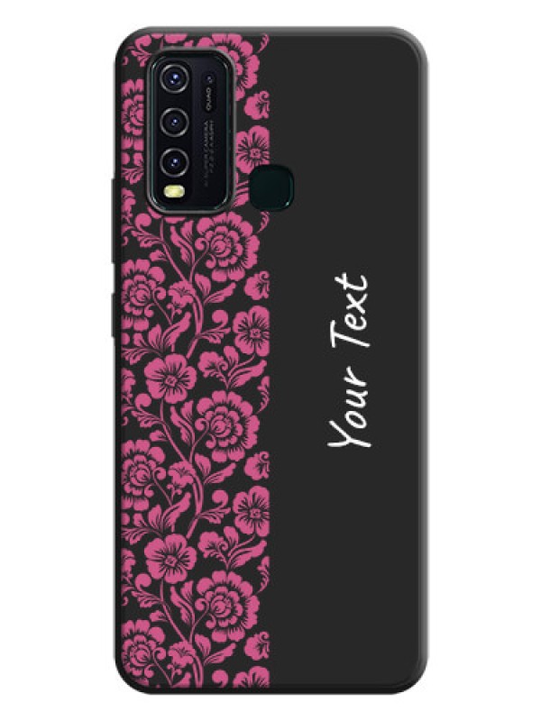 Custom Pink Floral Pattern Design With Custom Text On Space Black Personalized Soft Matte Phone Covers -Vivo Y30