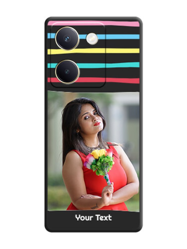 Custom Multicolor Lines with Image On Space Black Custom Soft Matte Mobile Back Cover - Vivo Y300 Plus 5G