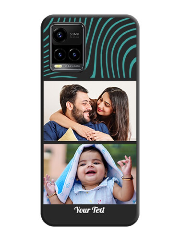 Custom Wave Pattern with 2 Image Holder on Space Black Personalized Soft Matte Phone Covers - Vivo Y33s
