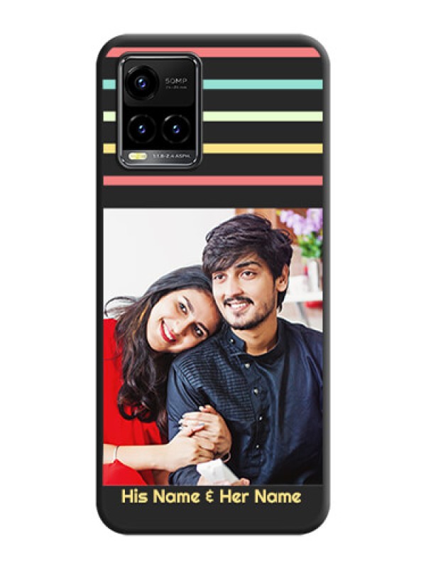 Custom Color Stripes with Photo and Text on Photo on Space Black Soft Matte Mobile Case - Vivo Y33s
