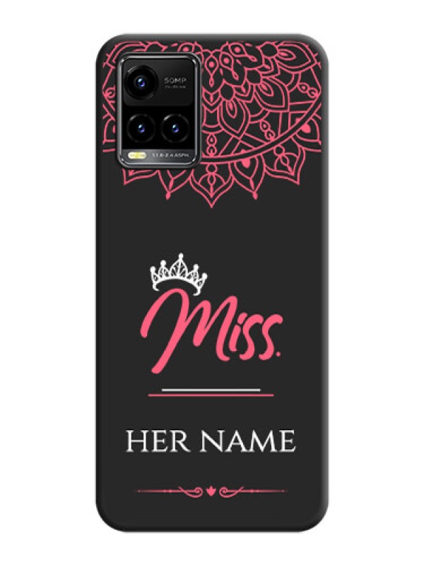 Custom Mrs Name with Floral Design on Space Black Personalized Soft Matte Phone Covers - Vivo Y33s