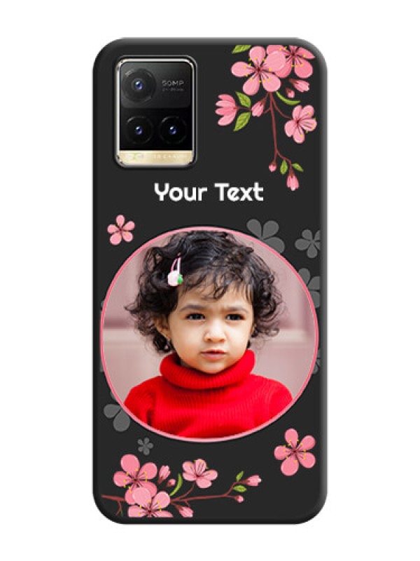 Custom Round Image with Pink Color Floral Design on Photo on Space Black Soft Matte Back Cover - Vivo Y33T