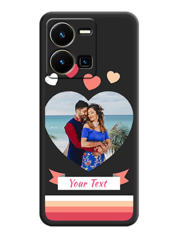 Custom Love Shaped Photo with Colorful Stripes on Personalised Space Black Soft Matte Cases - Vivo Y35