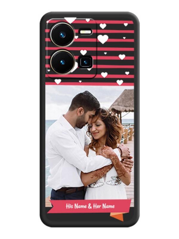Custom White Color Love Symbols with Pink Lines Pattern on Space Black Custom Soft Matte Phone Cases - Vivo Y35