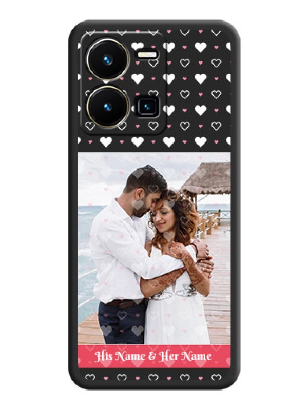 Custom White Color Love Symbols with Text Design on Photo on Space Black Soft Matte Phone Cover - Vivo Y35