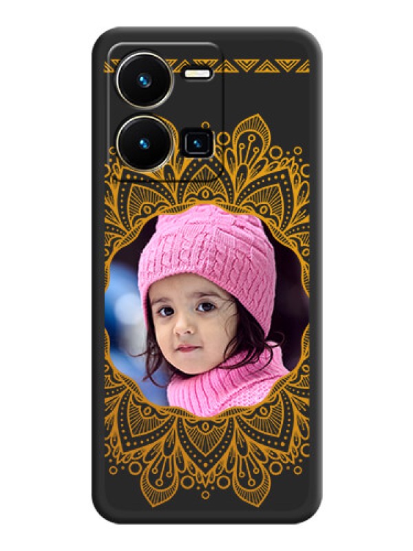 Custom Round Image with Floral Design on Photo on Space Black Soft Matte Mobile Cover - Vivo Y35