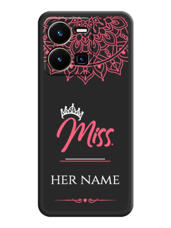 Custom Mrs Name with Floral Design on Space Black Personalized Soft Matte Phone Covers - Vivo Y35