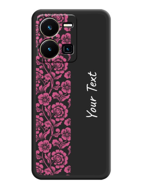 Custom Pink Floral Pattern Design With Custom Text On Space Black Personalized Soft Matte Phone Covers -Vivo Y35