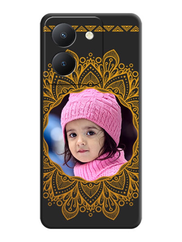 Custom Round Image with Floral Design - Photo on Space Black Soft Matte Mobile Cover - Vivo Y36