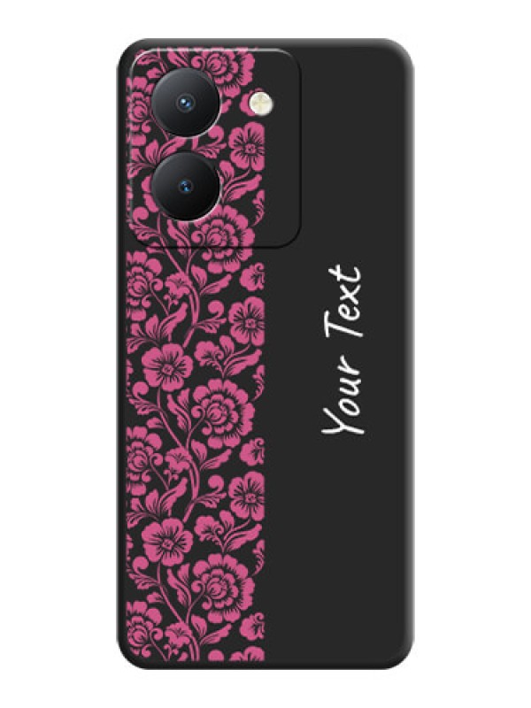 Custom Pink Floral Pattern Design With Custom Text On Space Black Personalized Soft Matte Phone Covers - Vivo Y36