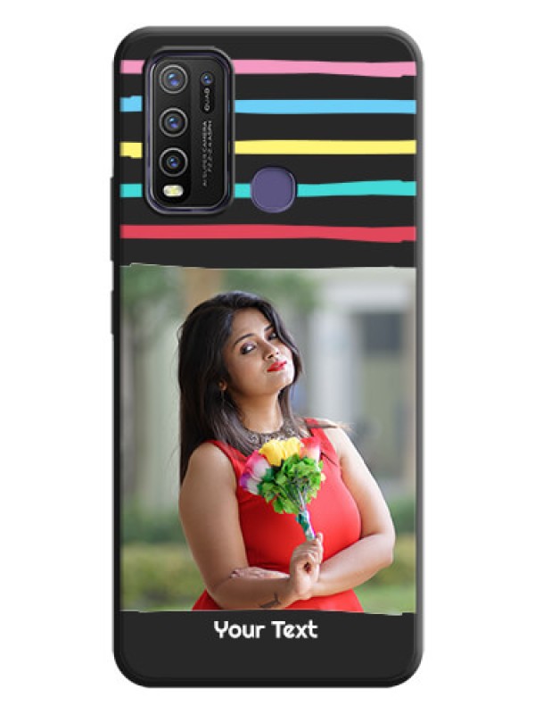 Custom Multicolor Lines with Image on Space Black Personalized Soft Matte Phone Covers - Vivo Y50