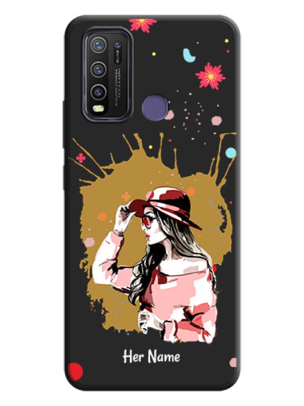 Custom Mordern Lady With Color Splash Background With Custom Text On Space Black Personalized Soft Matte Phone Covers -Vivo Y50