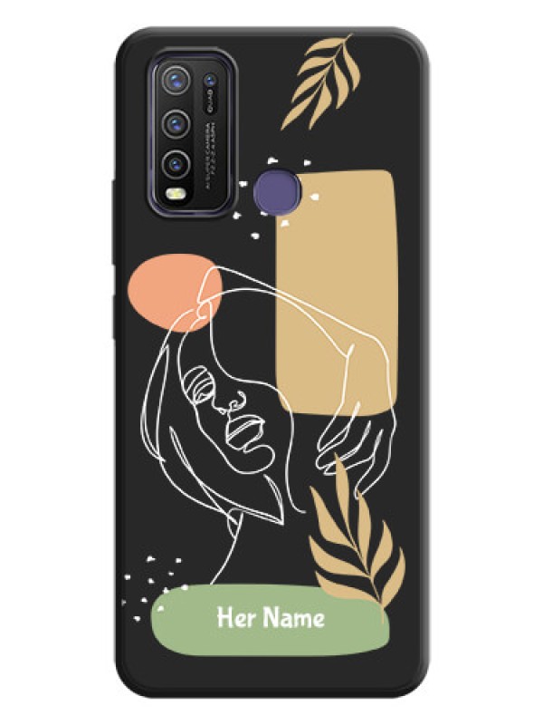 Custom Custom Text With Line Art Of Women & Leaves Design On Space Black Personalized Soft Matte Phone Covers -Vivo Y50