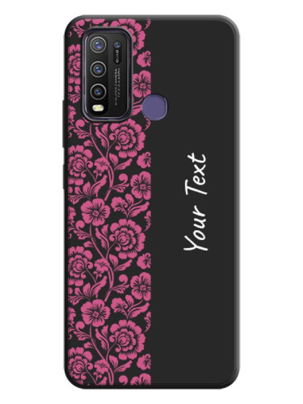 Custom Pink Floral Pattern Design With Custom Text On Space Black Personalized Soft Matte Phone Covers -Vivo Y50