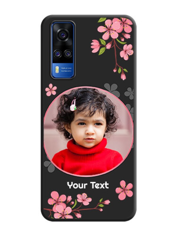 Custom Round Image with Pink Color Floral Design on Photo on Space Black Soft Matte Back Cover - Vivo Y51