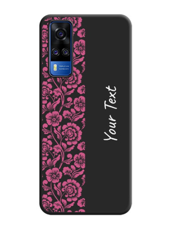 Custom Pink Floral Pattern Design With Custom Text On Space Black Personalized Soft Matte Phone Covers -Vivo Y51