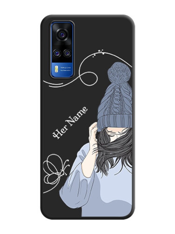 Custom Girl With Blue Winter Outfiit Custom Text Design On Space Black Personalized Soft Matte Phone Covers -Vivo Y51