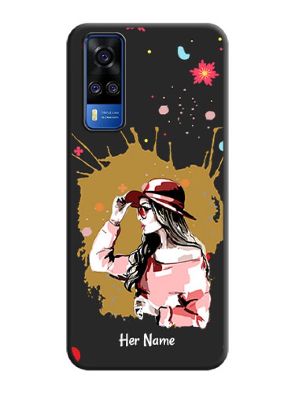 Custom Mordern Lady With Color Splash Background With Custom Text On Space Black Personalized Soft Matte Phone Covers -Vivo Y51A
