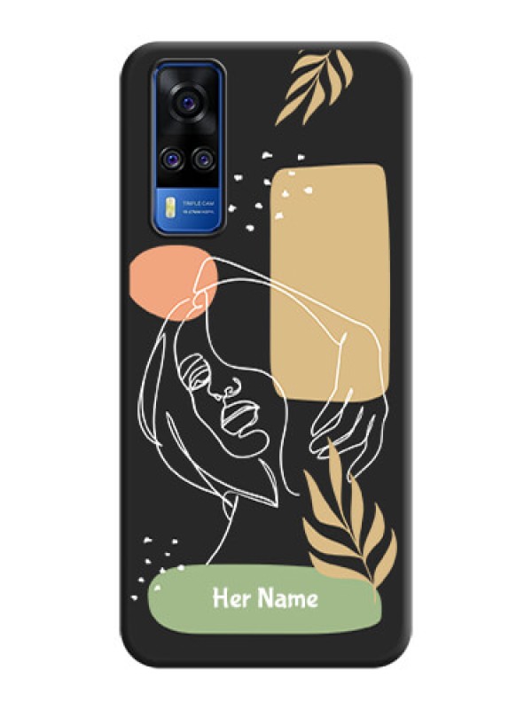 Custom Custom Text With Line Art Of Women & Leaves Design On Space Black Personalized Soft Matte Phone Covers -Vivo Y51A