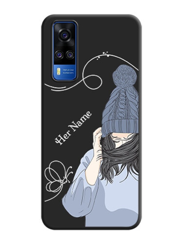 Custom Girl With Blue Winter Outfiit Custom Text Design On Space Black Personalized Soft Matte Phone Covers -Vivo Y51A