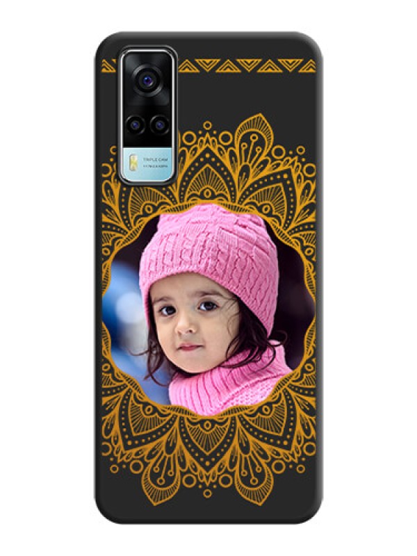 Custom Round Image with Floral Design on Photo on Space Black Soft Matte Mobile Cover - Vivo Y53s