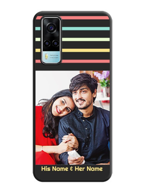 Custom Color Stripes with Photo and Text on Photo on Space Black Soft Matte Mobile Case - Vivo Y53s