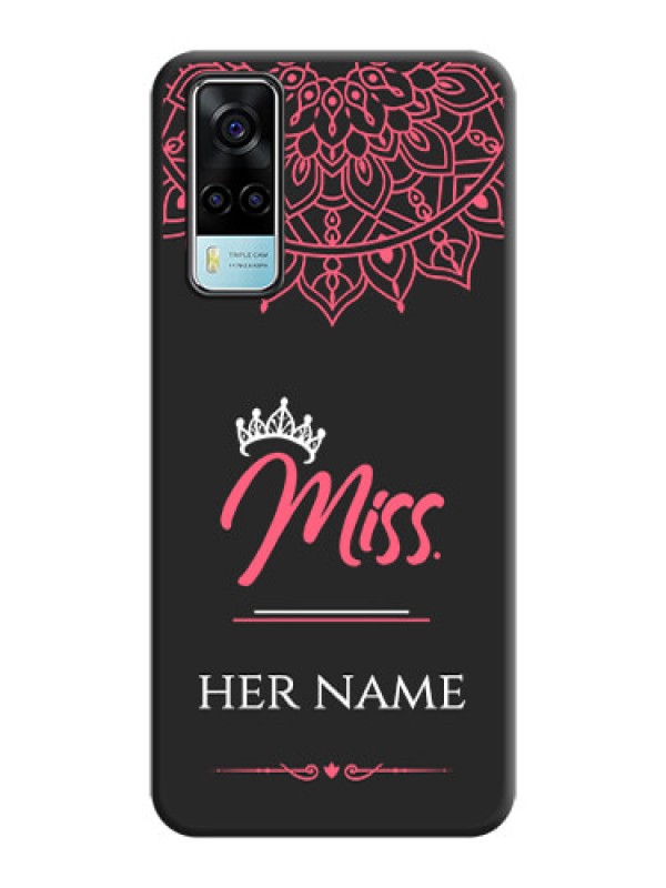 Custom Mrs Name with Floral Design on Space Black Personalized Soft Matte Phone Covers - Vivo Y53s