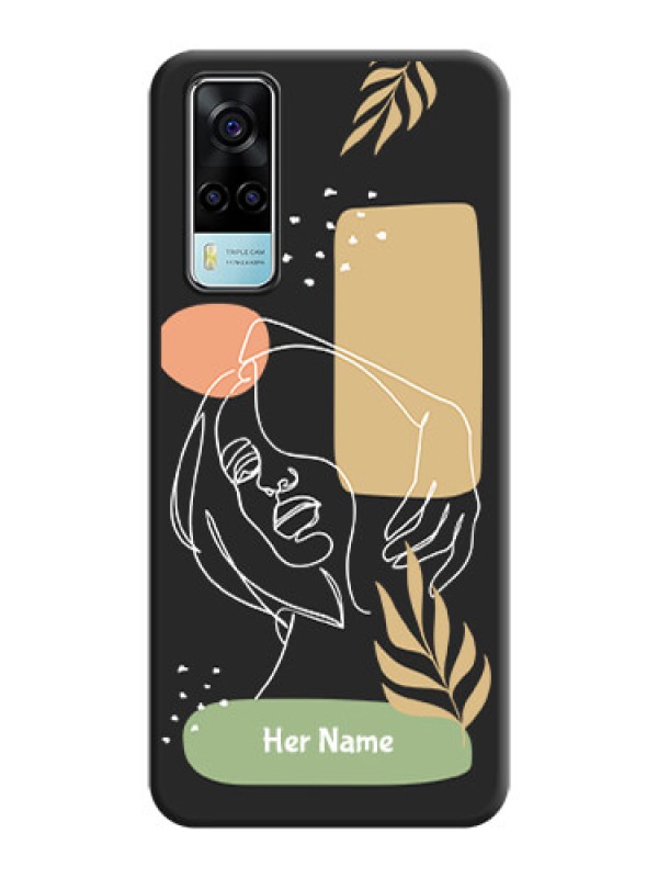 Custom Custom Text With Line Art Of Women & Leaves Design On Space Black Personalized Soft Matte Phone Covers -Vivo Y53S