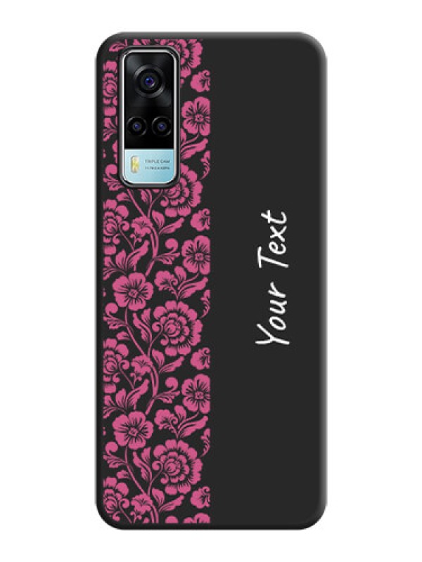 Custom Pink Floral Pattern Design With Custom Text On Space Black Personalized Soft Matte Phone Covers -Vivo Y53S