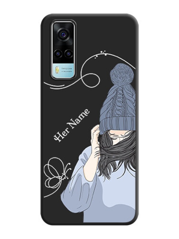 Custom Girl With Blue Winter Outfiit Custom Text Design On Space Black Personalized Soft Matte Phone Covers -Vivo Y53S