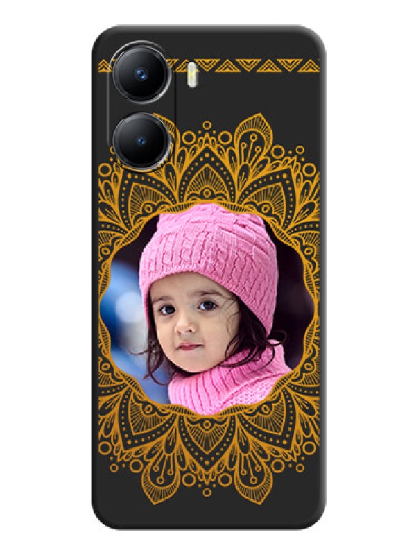 Custom Round Image with Floral Design on Photo on Space Black Soft Matte Mobile Cover - Vivo Y56 5G