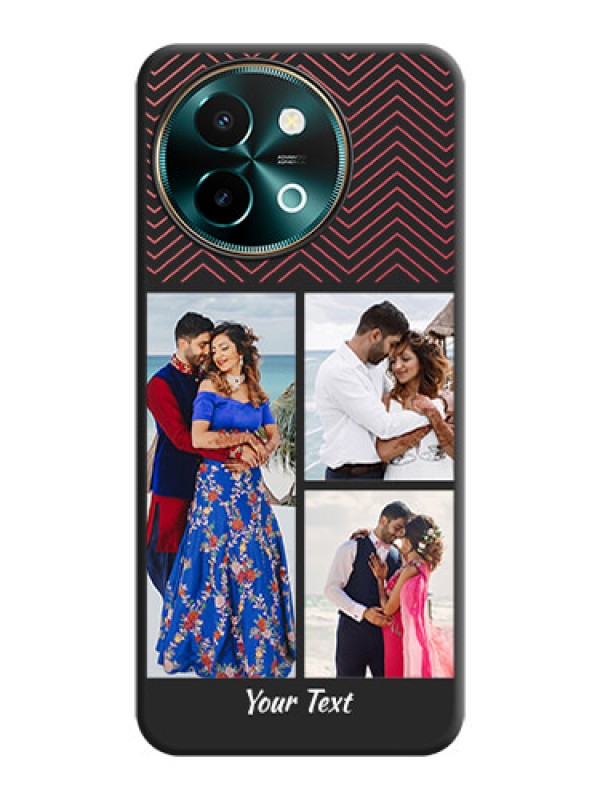 Custom Wave Pattern with 3 Image Holder On Space Black Custom Soft Matte Mobile Back Cover - Vivo Y58 5G