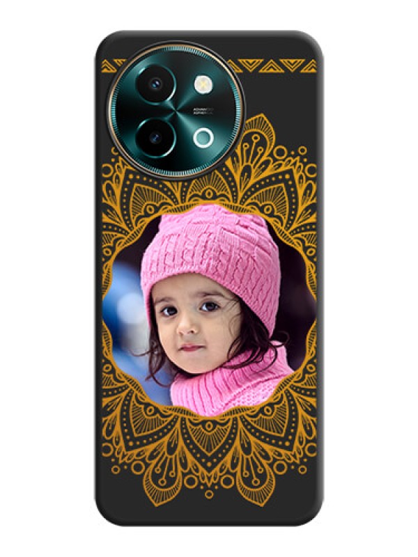 Custom Round Image with Floral Design On Space Black Custom Soft Matte Mobile Back Cover - Vivo Y58 5G