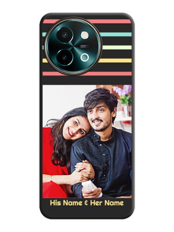 Custom Color Stripes with Photo and Text on Photo On Space Black Custom Soft Matte Mobile Back Cover - Vivo Y58 5G