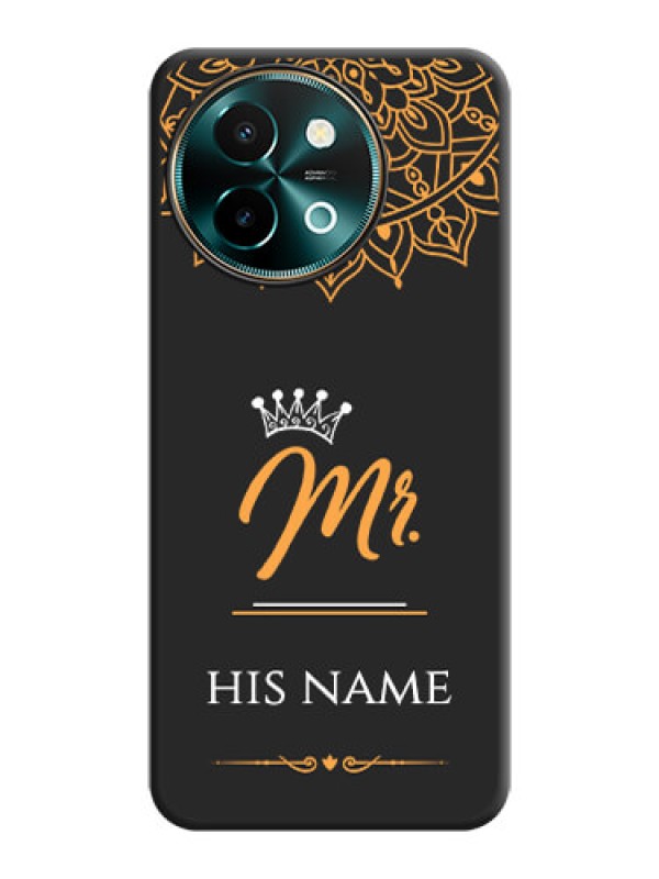 Custom Mr Name with Floral Design On Space Black Custom Soft Matte Mobile Back Cover - Vivo Y58 5G