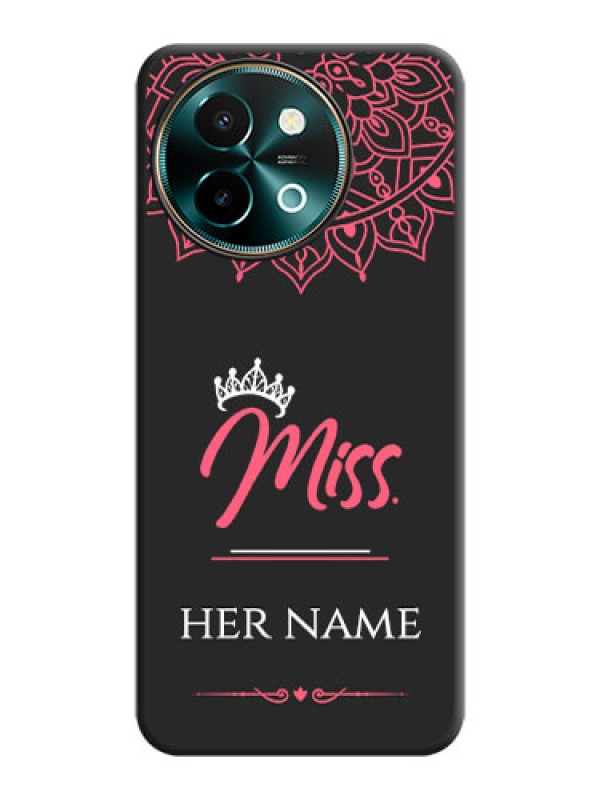 Custom Mrs Name with Floral Design On Space Black Custom Soft Matte Mobile Back Cover - Vivo Y58 5G