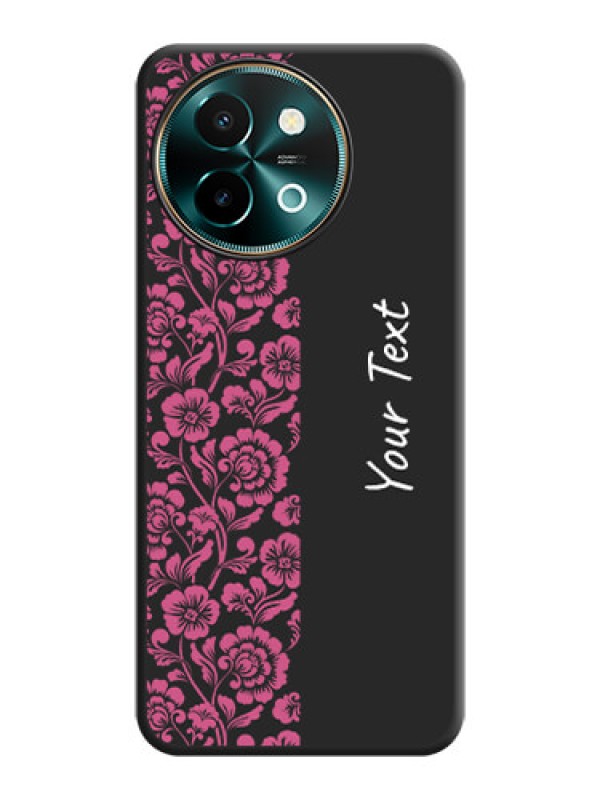 Custom Pink Floral Pattern Design With Custom Text On Space Black Custom Soft Matte Mobile Back Cover - Vivo Y58 5G