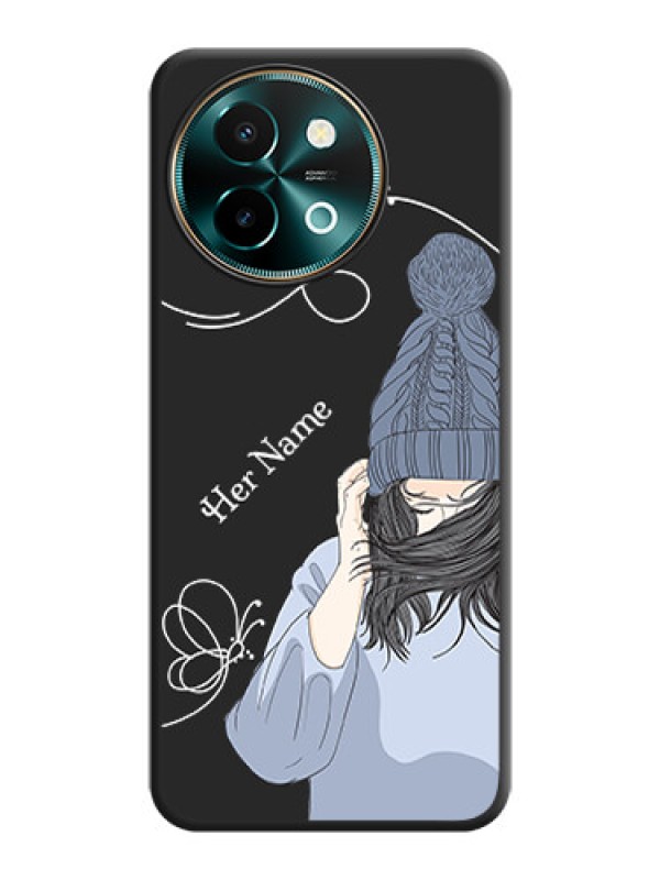 Custom Girl With Blue Winter Outfiit Custom Text Design On Space Black Custom Soft Matte Mobile Back Cover - Vivo Y58 5G