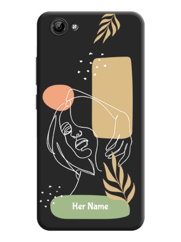 Custom Custom Text With Line Art Of Women & Leaves Design On Space Black Personalized Soft Matte Phone Covers -Vivo Y71