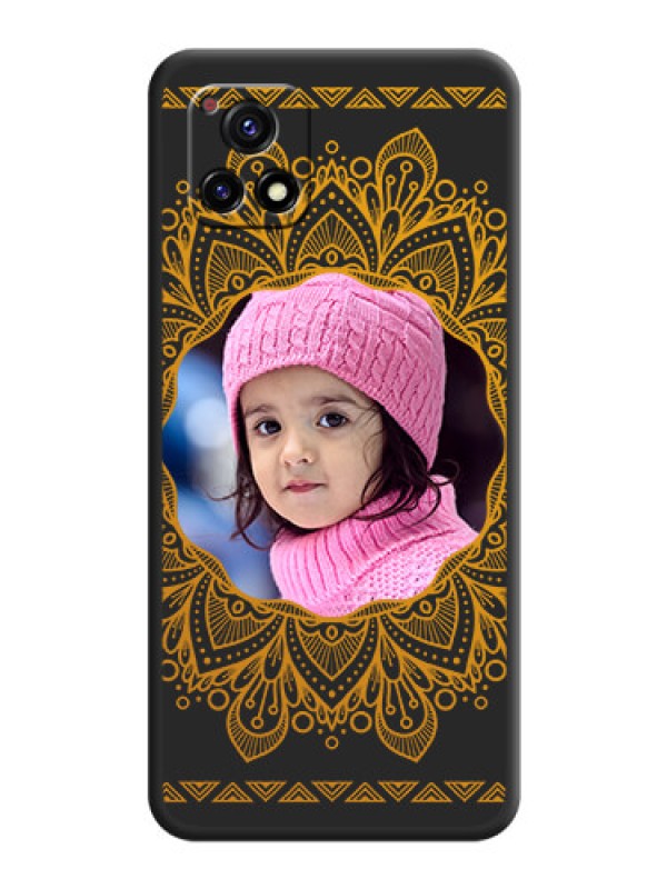 Custom Round Image with Floral Design on Photo on Space Black Soft Matte Mobile Cover - Vivo Y72 5G