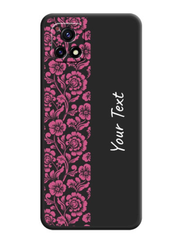 Custom Pink Floral Pattern Design With Custom Text On Space Black Personalized Soft Matte Phone Covers -Vivo Y72 5G